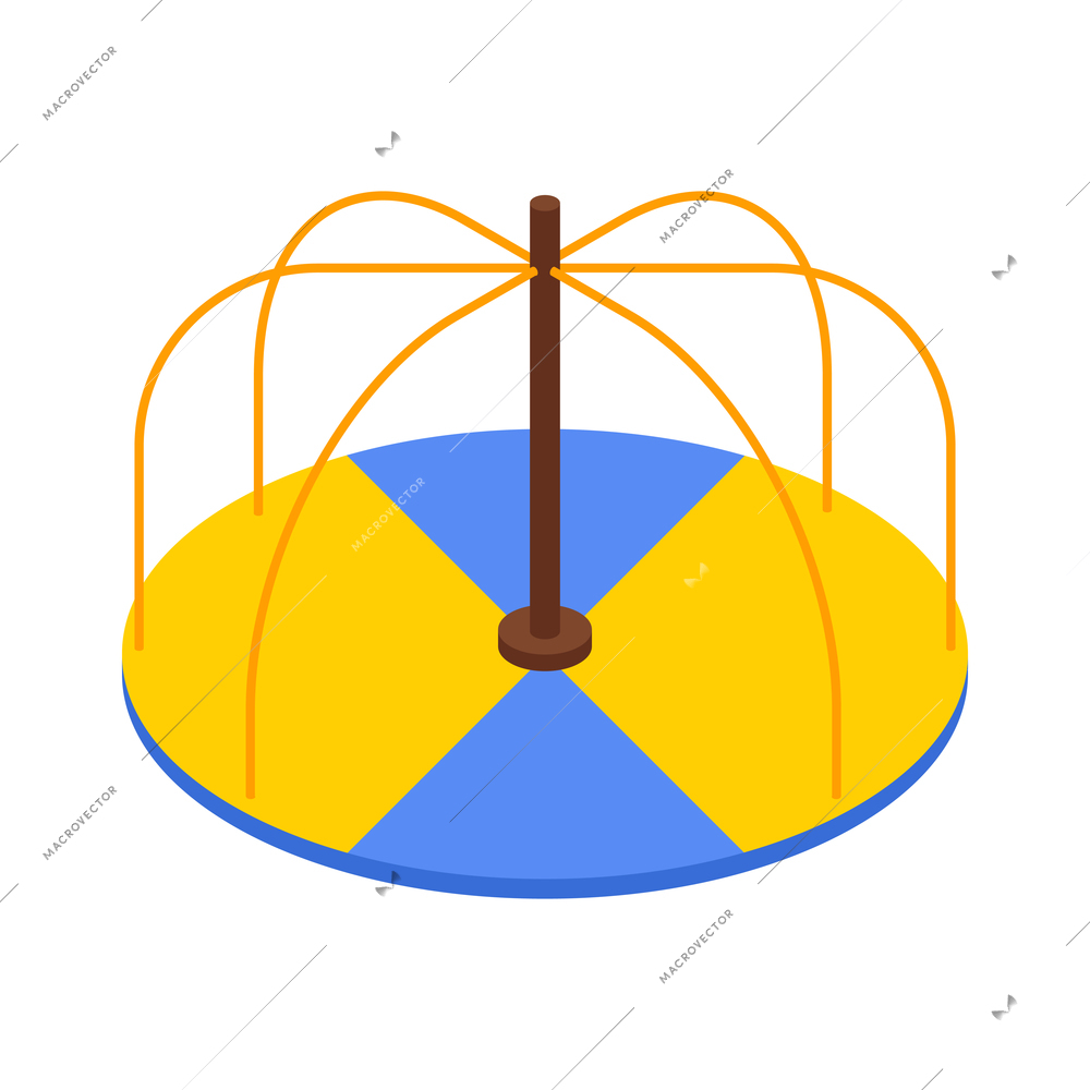 Isometric kids playground composition with isolated image of round spinning carousel on blank background vector illustration