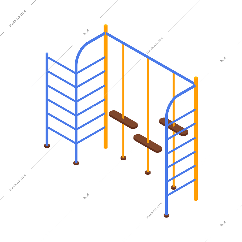 Isometric kids playground composition with isolated image of climbing frame with ladders on blank background vector illustration