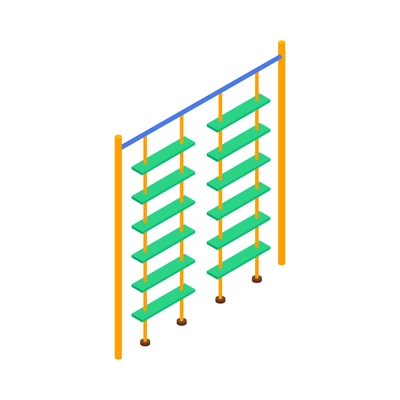 Isometric kids playground composition with isolated image of stand with two hanging ladders on blank background vector illustration