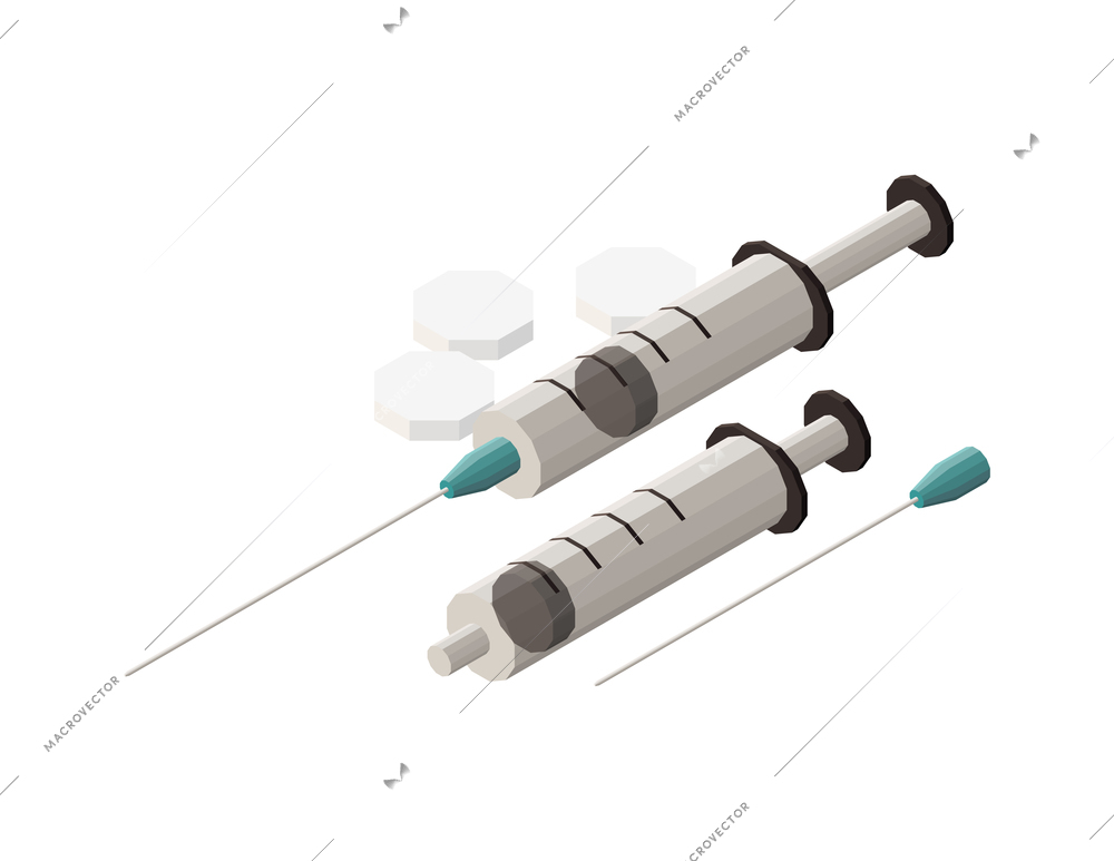 Vaccination isometric composition with isolated image of syringe with needles on blank background vector illustration
