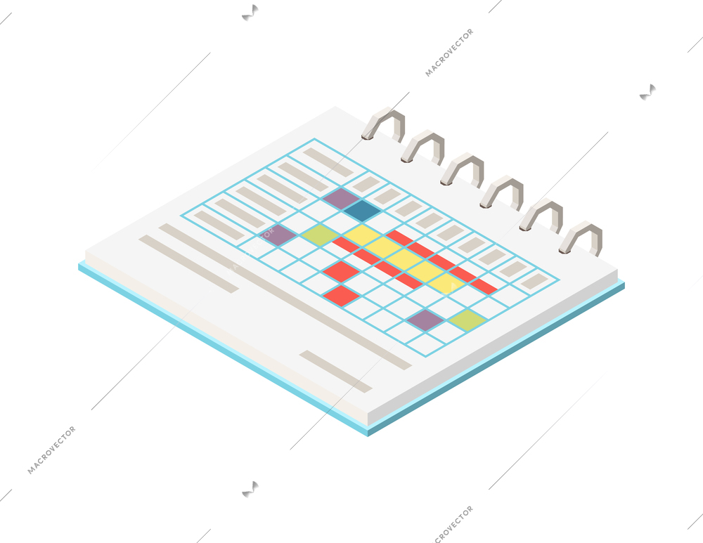 Vaccination isometric composition with isolated image of flip calendar with colorful marks on blank background vector illustration