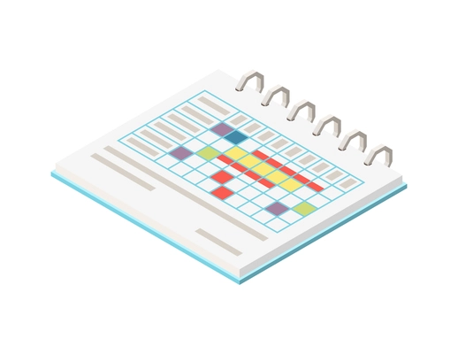 Vaccination isometric composition with isolated image of flip calendar with colorful marks on blank background vector illustration