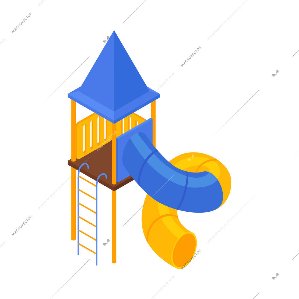 Isometric kids playground composition with isolated image of tube slide with tower ladder on blank background vector illustration