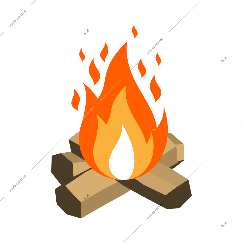 Isometric camping hiking active lifestyle vacation isometric composition with isolated image of campfire vector illustration