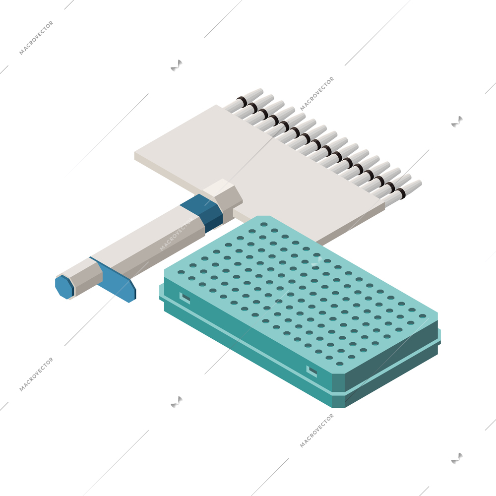 Vaccination isometric composition with isolated image of kit with vaccine ampoules and syringe on blank background vector illustration