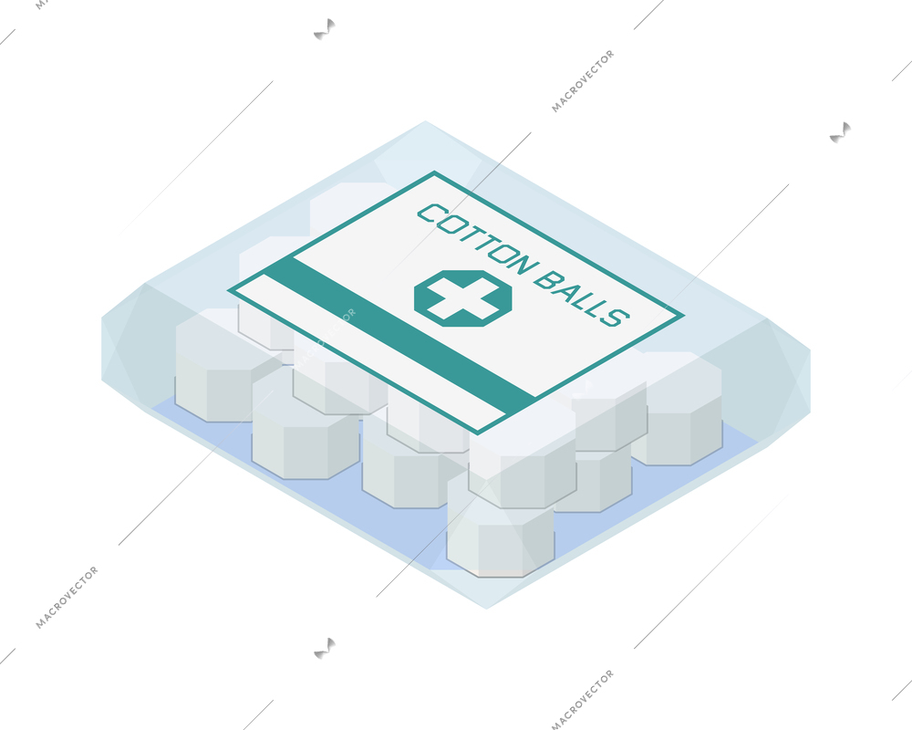 Vaccination isometric composition with isolated image of plastic box with cotton balls on blank background vector illustration