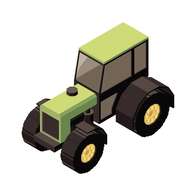 Orchard machinery isometric composition with isolated image of agrimotor tractor on blank background vector illustration