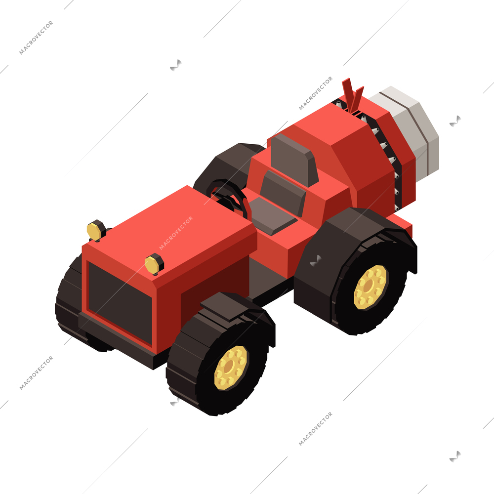 Orchard machinery isometric composition with isolated image of agrimotor on blank background vector illustration