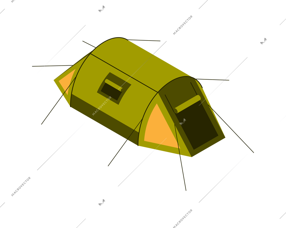 Isometric camping hiking active lifestyle vacation isometric composition with isolated image of tent vector illustration