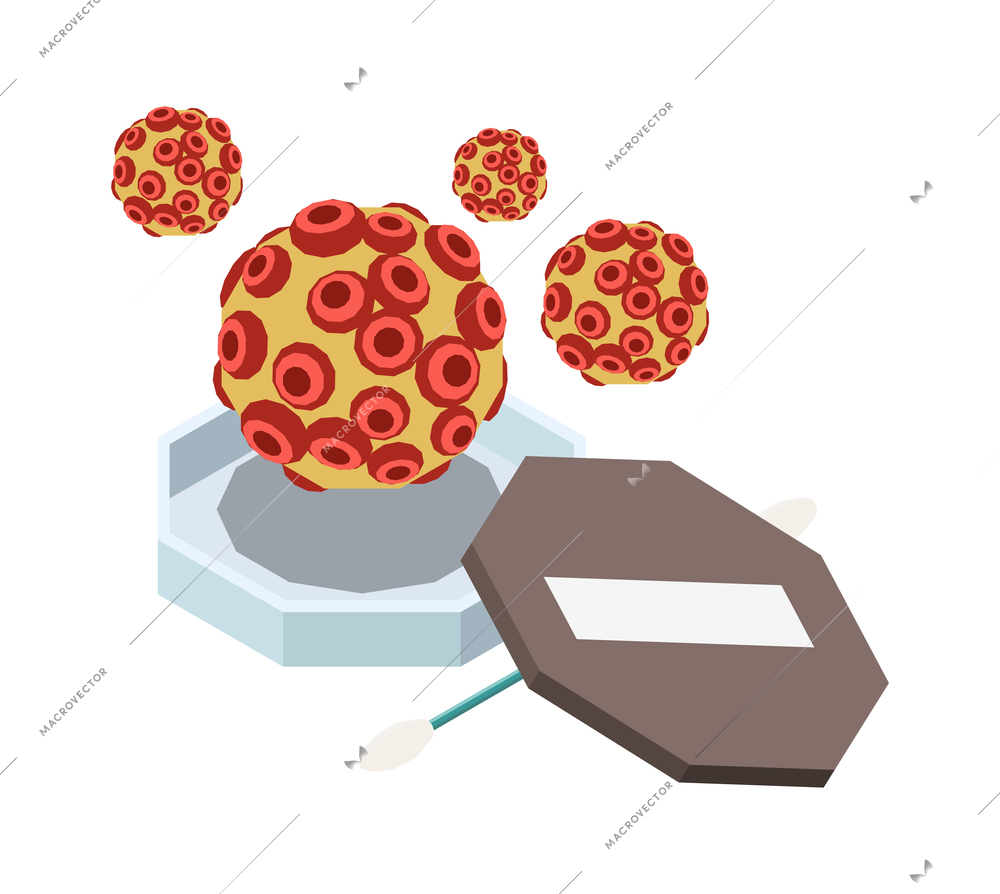 Vaccination isometric composition with images of open box and red blood cells on blank background vector illustration