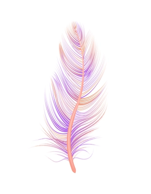 Realistic feather white background composition with isolated image of bird feather vector illustration