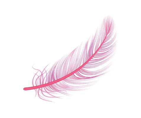 Realistic feather white background composition with isolated image of bird feather vector illustration