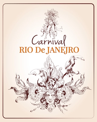 Traditional rio brazilian carnival celebration poster with young beautiful woman and decoration masque sketch vector illustration