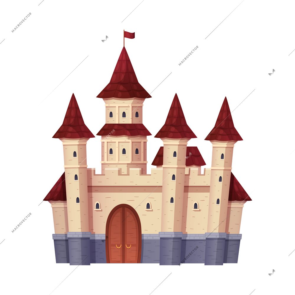 Medieval cartoon composition with isolated image of castle building with gate and towers on blank background vector illustration
