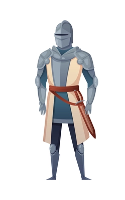 Medieval cartoon composition with isolated human character of paladin knight wearing iron armour with helmet vector illustration