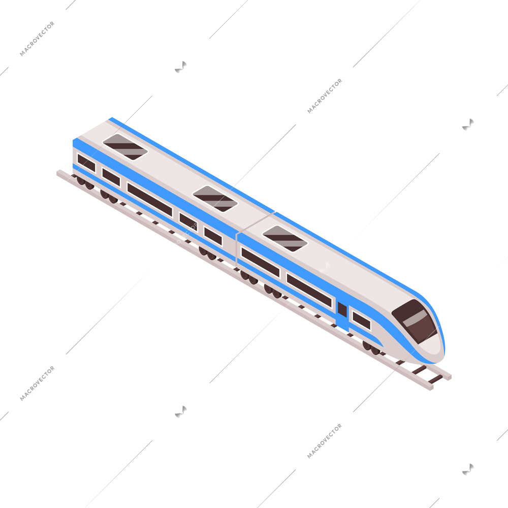 Isometric railway station train composition with isolated image of high speed intercity train on blank background vector illustration