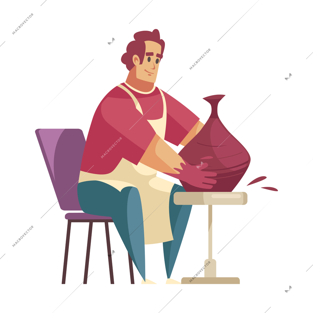 Craftsman composition with isolated male character of sitting potter making vase on table vector illustration