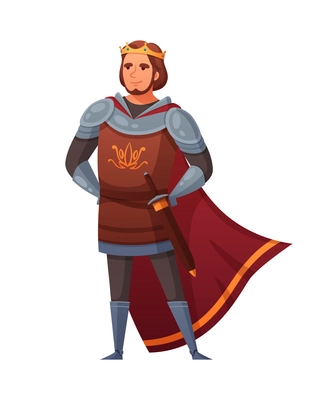 Medieval cartoon composition with isolated human character of male prince wearing royal robe with sword vector illustration