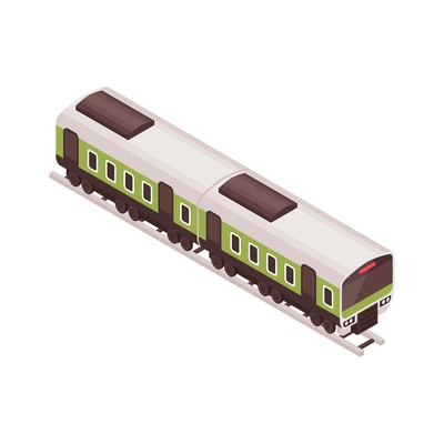 Isometric railway station train composition with isolated image of passenger compartment on blank background vector illustration