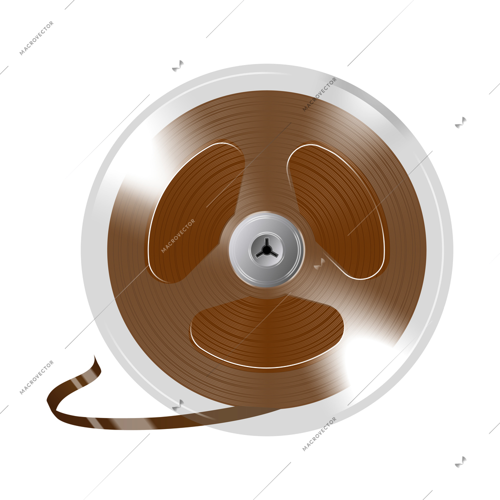 Realistic vintage music player retro composition with isolated image of audio tape bobbin on blank background vector illustration