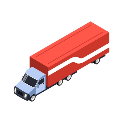 Isometric logistic delivery warehouse composition with isolated image of long cargo trailer truck on blank background vector illustration