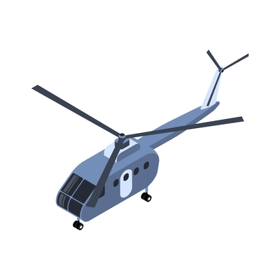 Isometric logistic delivery warehouse composition with isolated image of grey cargo helicopter on blank background vector illustration