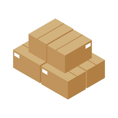 Isometric logistic delivery warehouse composition with isolated image of cardboard boxes bunch on blank background vector illustration