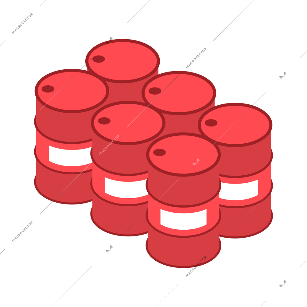 Isometric logistic delivery warehouse composition with isolated view of six red barrels on blank background vector illustration