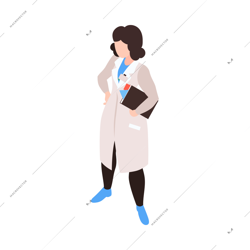 Isometric neurological neurology composition with isolated character of female neurologist on blank background vector illustration