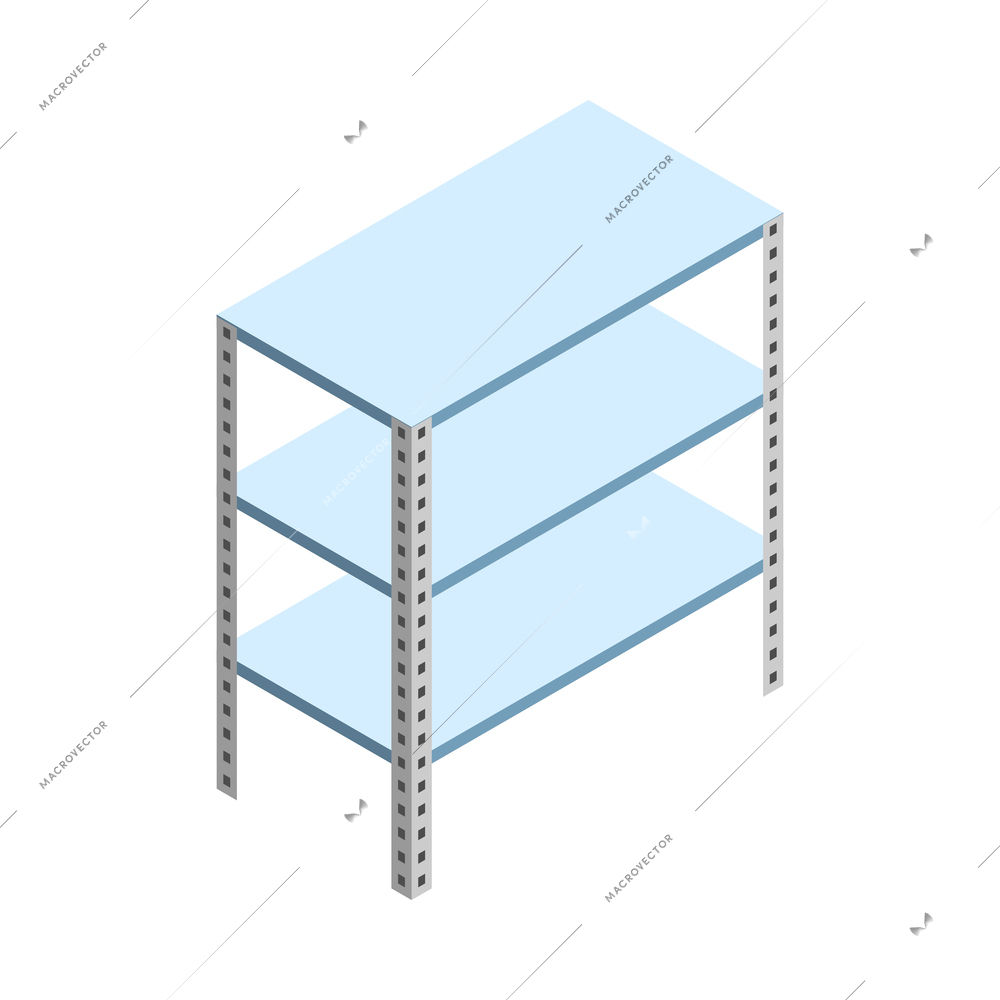 Isometric logistic delivery warehouse composition with isolated image of rack with empty shelves vector illustration