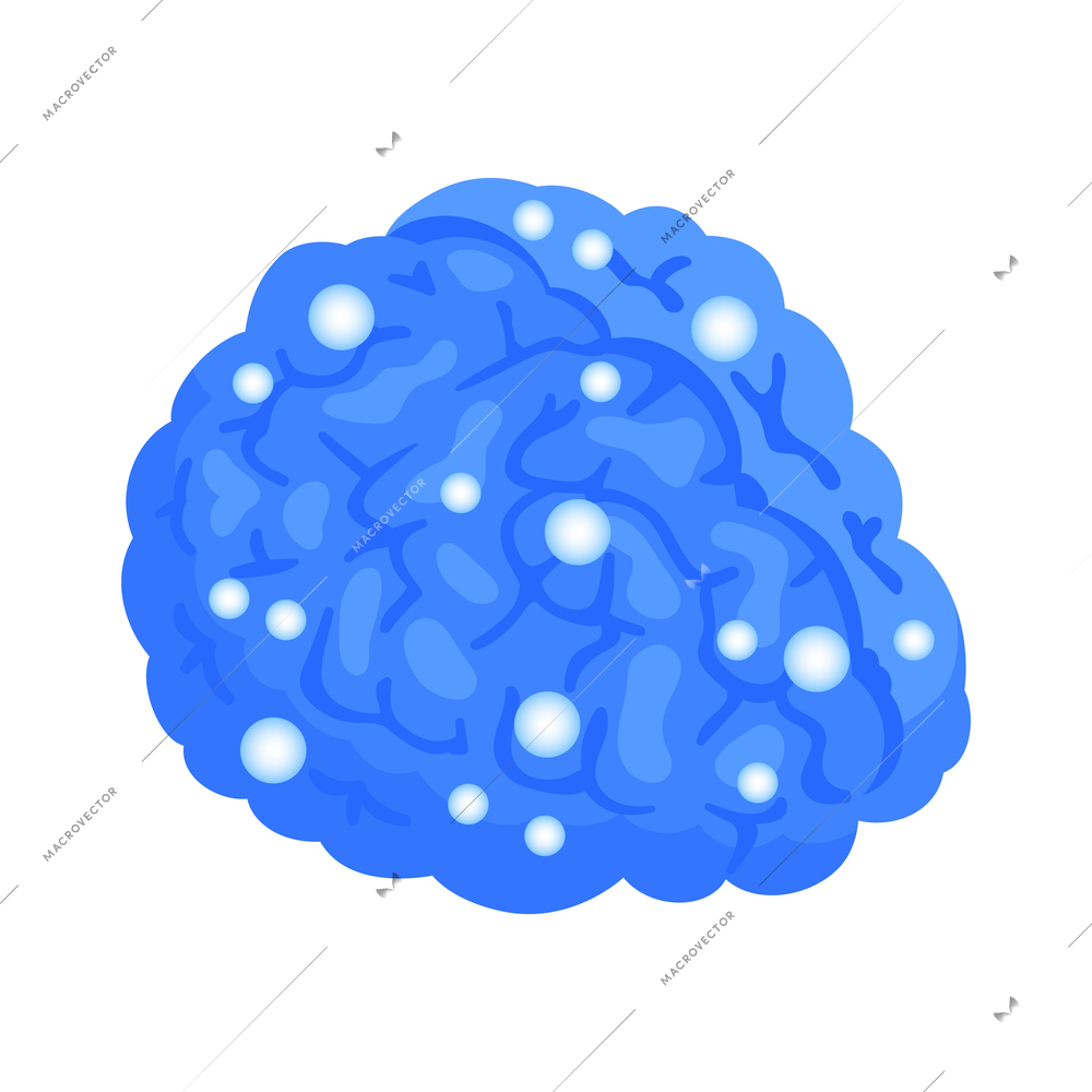 Isometric neurological neurology composition with isolated image of blue human brain with glowing dots vector illustration