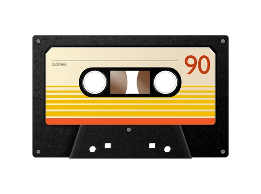 Realistic vintage music player retro composition with isolated image of audio cassette on blank background vector illustration