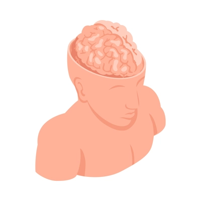 Isometric neurological neurology composition with isolated image of anatomic human body with brain in cut head vector illustration