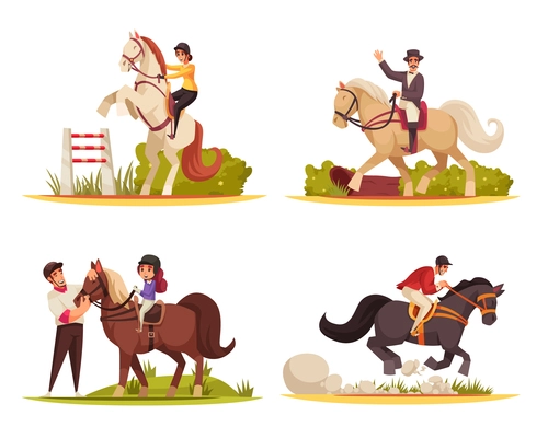 Horse riding design set with sport and training symbols flat isolated vector illustration