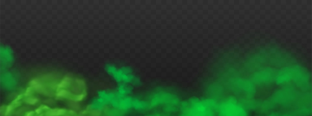 Realistic green toxic smoke on black horizontal transparent background vector illustration