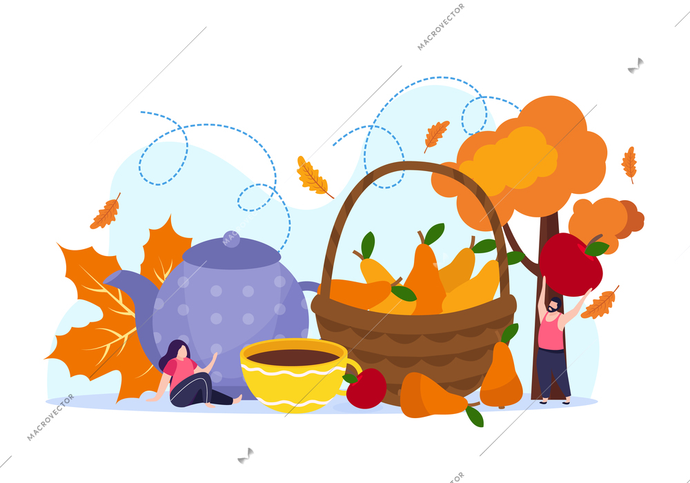 Cozy fall composition with autumn food symbols flat vector illustration