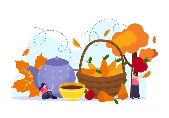 Cozy fall composition with autumn food symbols flat vector illustration