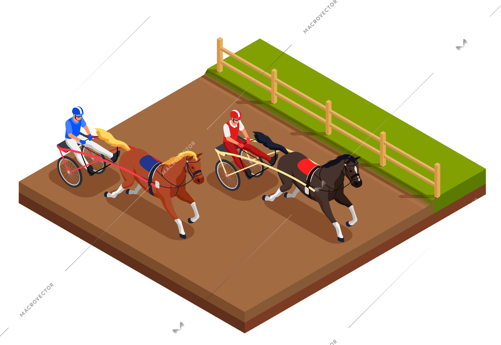 Equestrian sport concept with horse racing track symbols isometric vector illustration