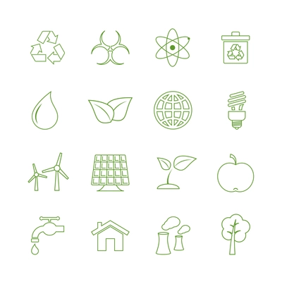 Green ecology icons set biofuel renewable power and pollution isolated vector illustration