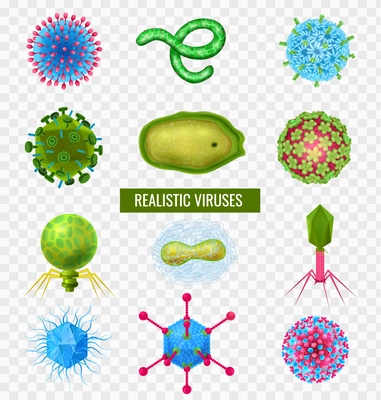 Viruses realistic transparent set with medicine and disease symbols isolated vector illustration