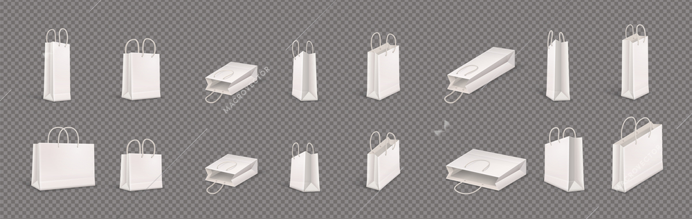 Shopping bag realistic set of paper eco recyclable bags isolated icons on transparent background vector illustration