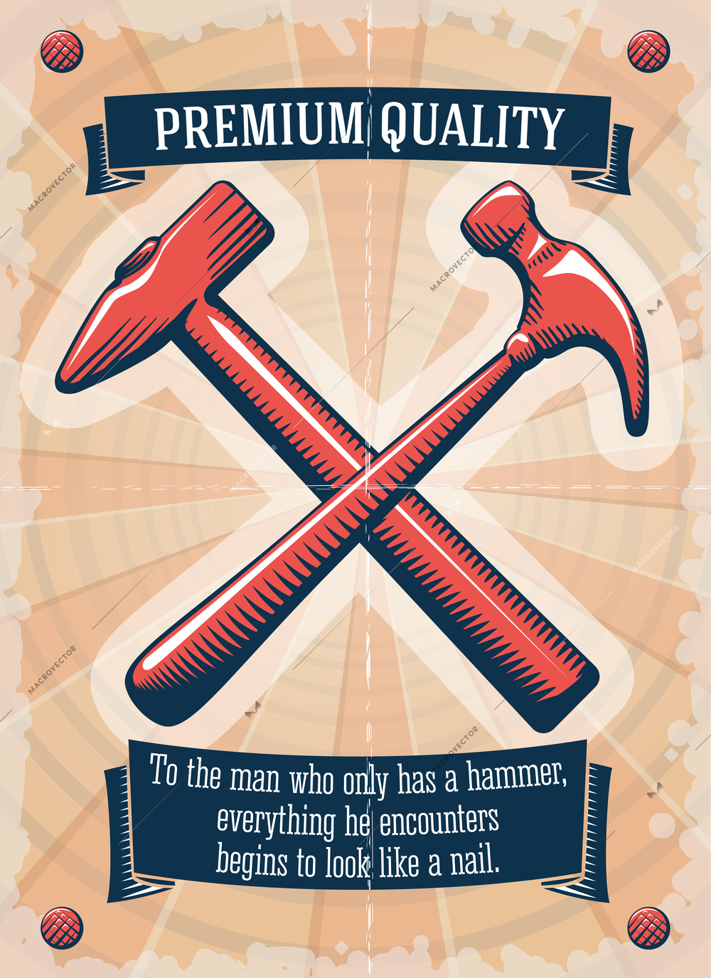 Two retro hammers tool shop poster vector illustration