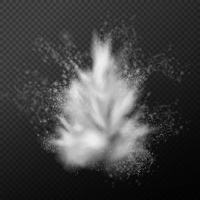 Explosion realistic composition with transparent background and monochrome image of dust particles and clouds of smoke vector illustration