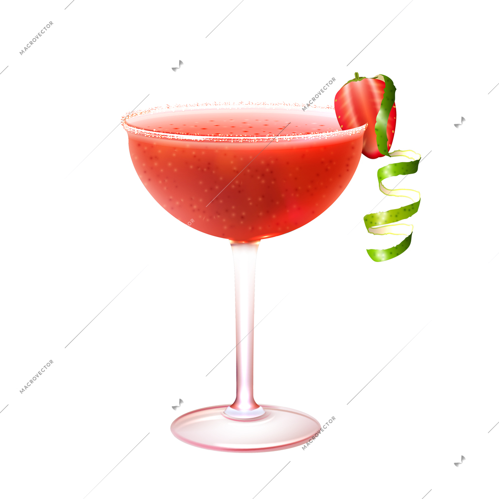 Strawberry daiquiri realistic cocktail in glass with lime twist isolated on white background vector illustration