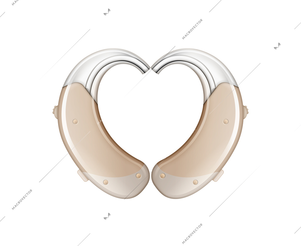 Hearing aids heart realistic composition with colorful heart shaped headphone symbol with combined surface and reflections vector illustration