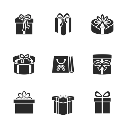 Gift boxes icons set with different ribbons and bows isolated vector illustration