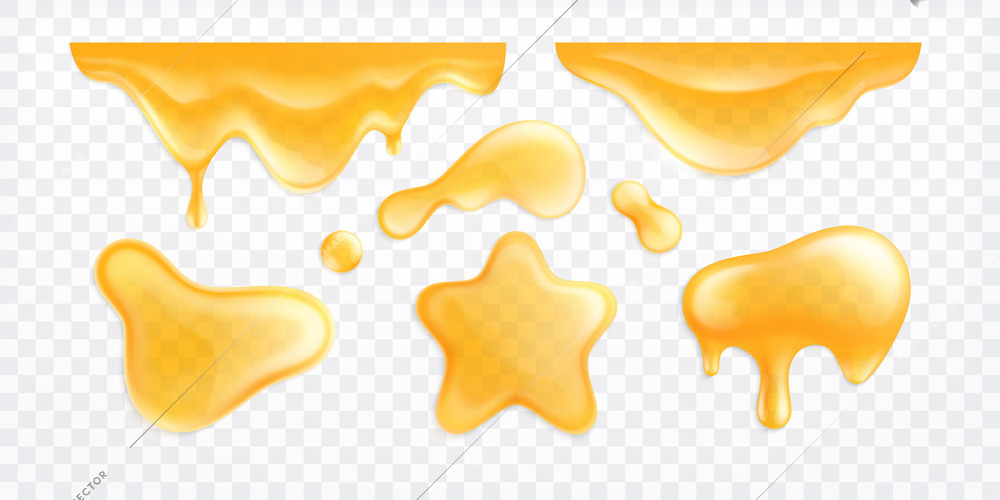 Blots realistic set of isolated spots of orange liquid juice with different shapes on transparent background vector illustration