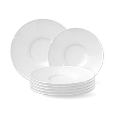 Composition of white plates of different sizes on a white background realistic vector illustration