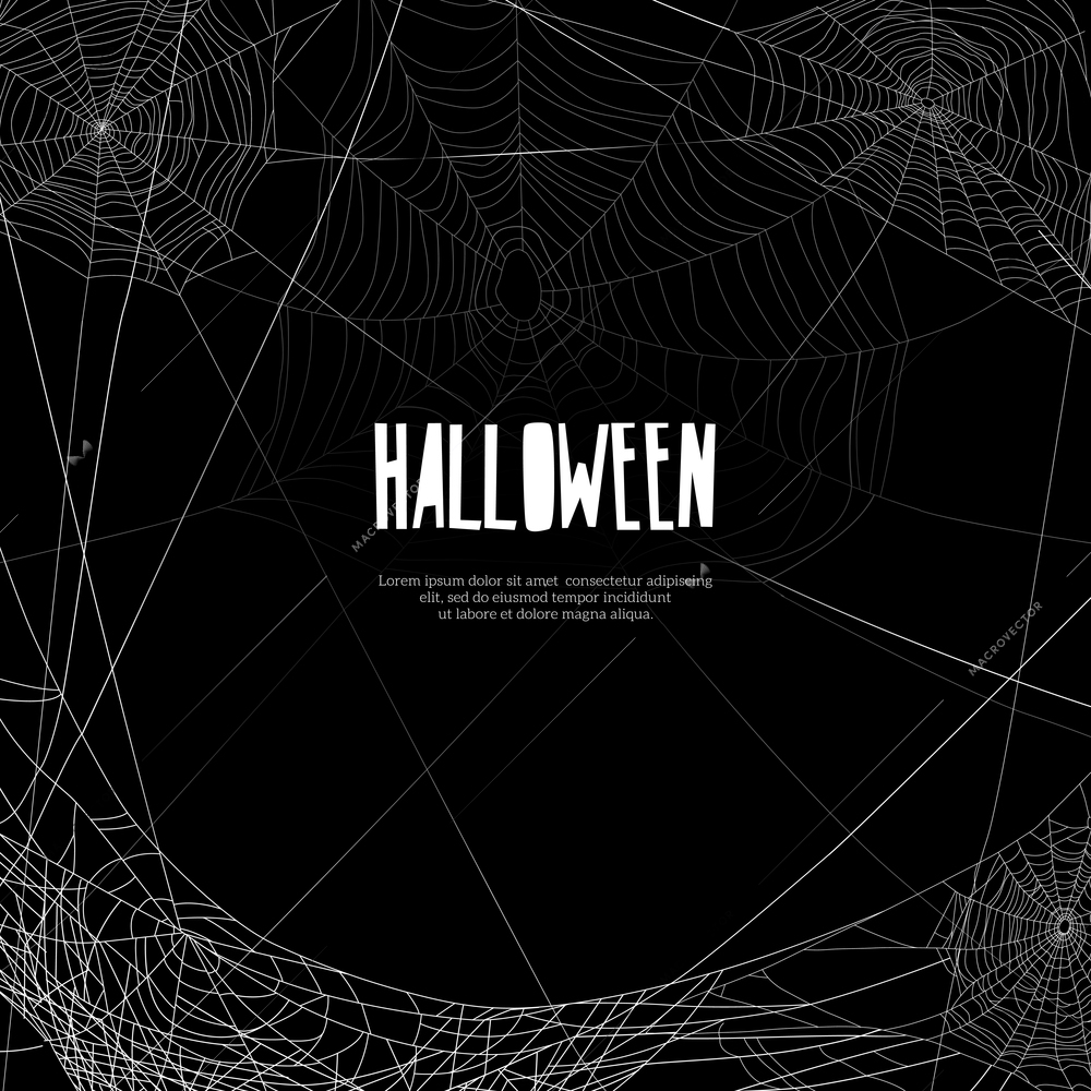 Realistic spooky halloween frame with spider cobweb hanging on black background vector illustration