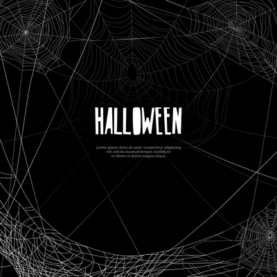 Realistic spooky halloween frame with spider cobweb hanging on black background vector illustration